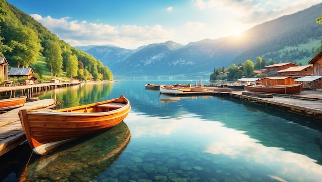 Bucolic Image With Moored Wooden Boats