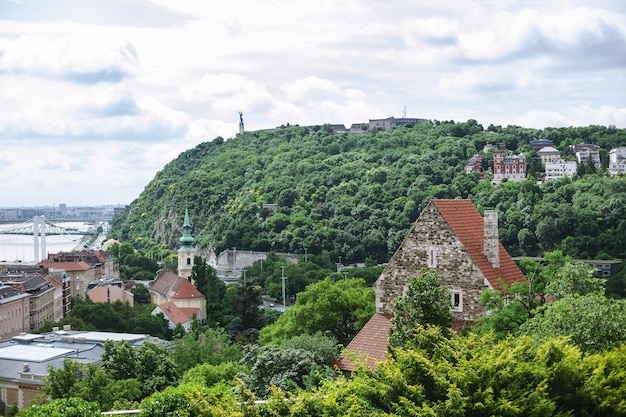 Budapest Hungary View of the mountain and observation deck green trees and historic city