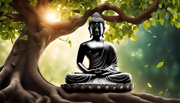 Buddha meditating under the tree