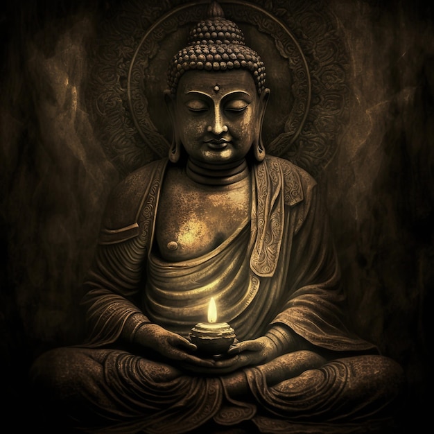 Buddha in meditation for Buddhist festival of Happy Buddha Purnima Vesak