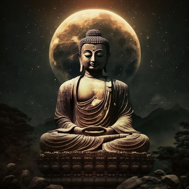 Buddha in meditation for Buddhist festival of Happy Buddha Purnima Vesak