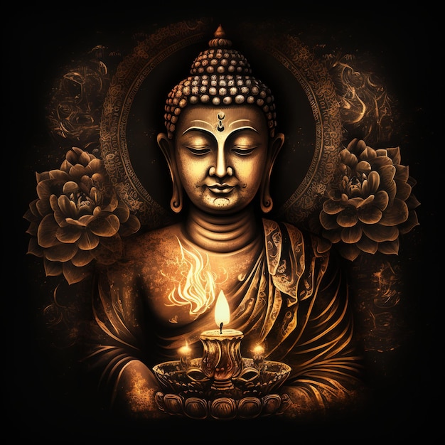 Buddha in meditation for Buddhist festival of Happy Buddha Purnima Vesak