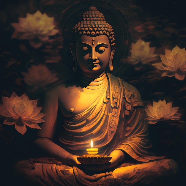 Buddha in meditation for Buddhist festival of Happy Buddha Purnima Vesak