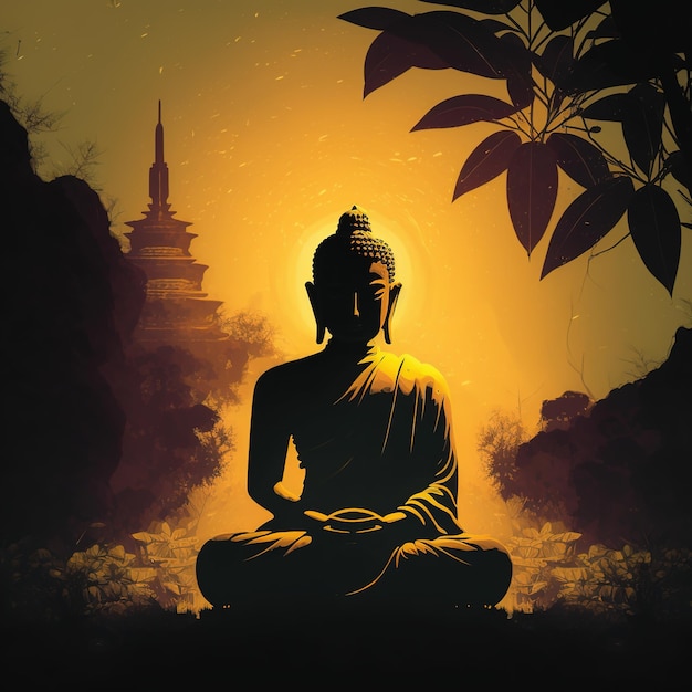 Buddha in meditation for Buddhist festival of Happy Buddha Purnima Vesak