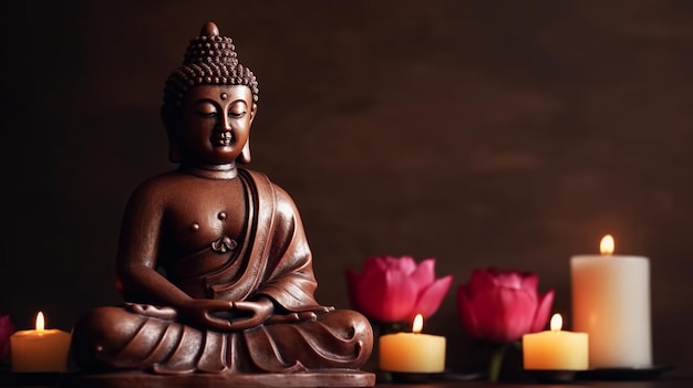 Buddha in meditation with lotus flower Generative ai