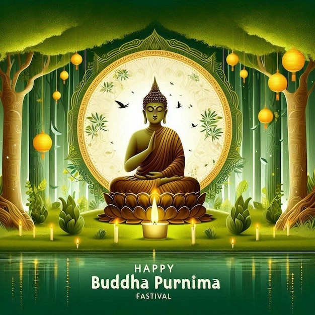 Buddha Purnima Festival social media post design Buddha in Forest in river