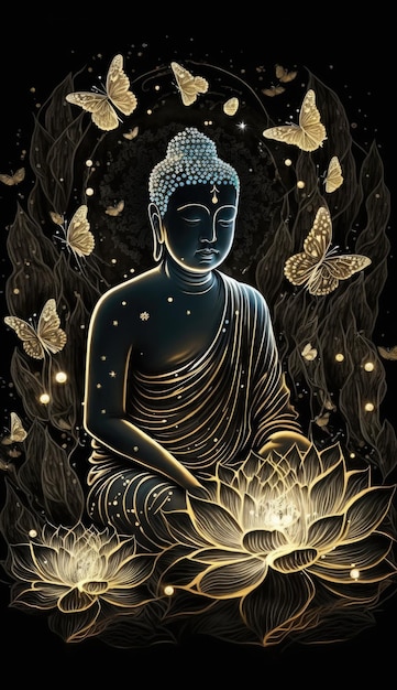 Buddha Purnima Vesak Day Illustration of Buddha with Butterflies Background