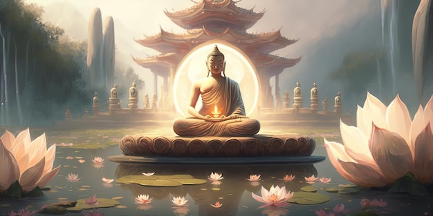 Buddha sitting on the lotus platform fulllength picture AIGenerated