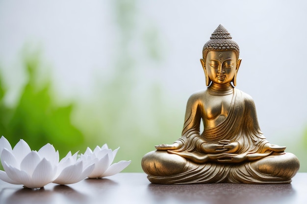 Buddha statue in meditation with lotus flowers ai generative