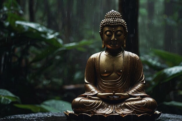 Photo a buddha statue in the rain