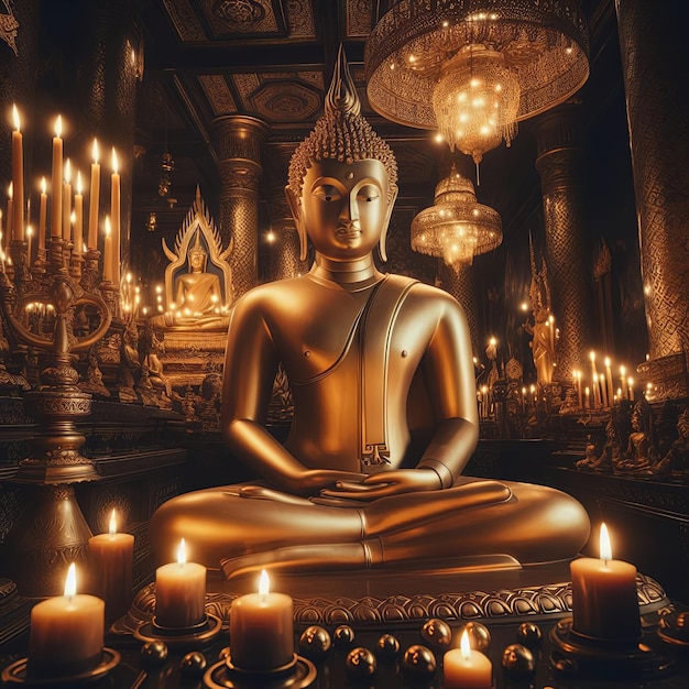 Photo a buddha statue sits in front of a buddha statue