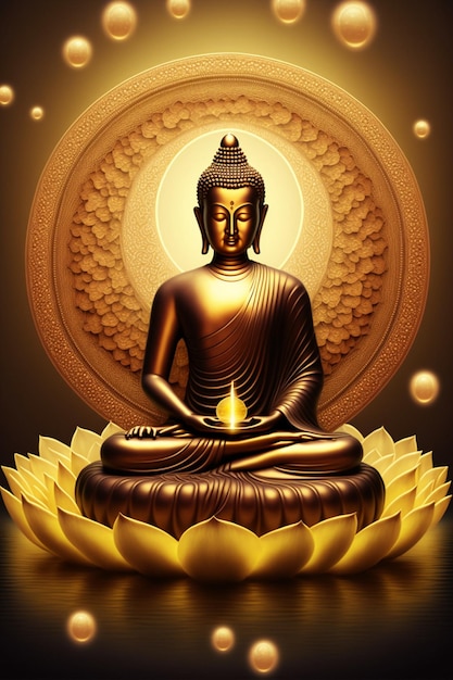 Buddha statue sitting on top of a lotus flower generative ai