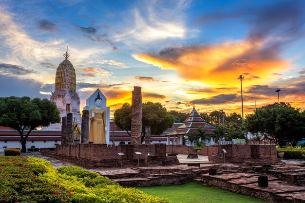 Buddha statue at sunset are Buddhist temple  a Buddhist temple (wat) in Phitsanulok,Thaila