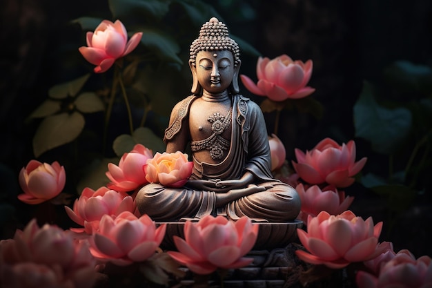 Buddha statue with lotus flower