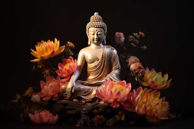 Buddha statue with lotus flower