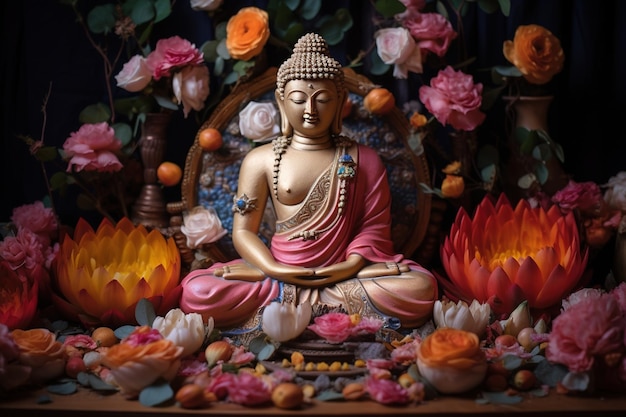 Buddha statue with lotus flower