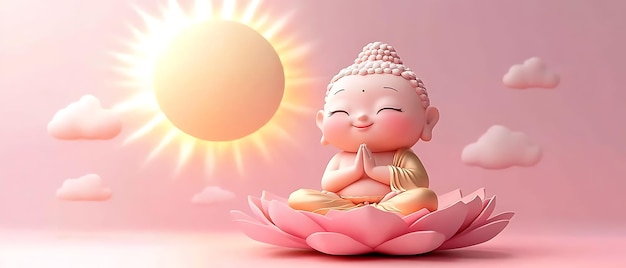 Photo a buddha statue with sun behind him ai generated