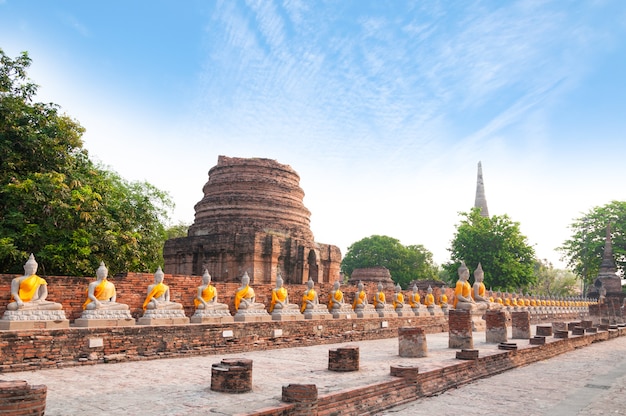 Buddha statues in at Wat Yai Chaimongkol in Ayutthaya Thailand