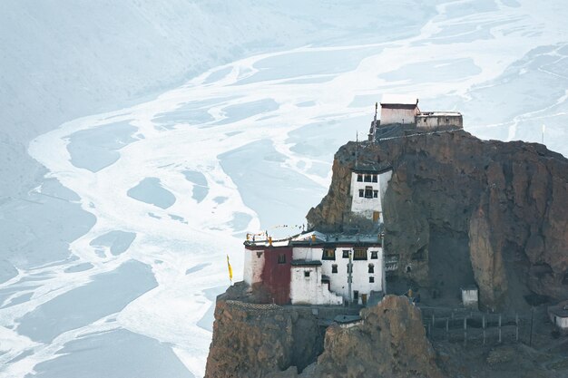 A Buddhist temple Dhankar Gompa on a high cliff