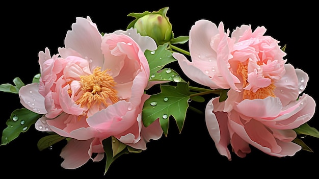 budding peony flowers there are budding flower bones on the flower branches tender green leaves