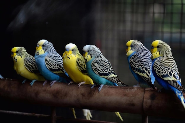 Budgies sit on a branch AI Generated