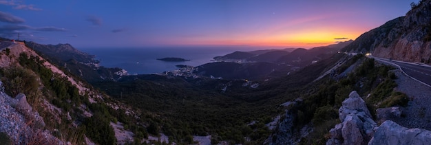 Budva riviera night coastline Montenegro Balkans Adriatic sea