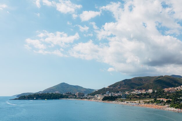 Budvan coast in montenegro coastline of the cities of rafaelovici and beechichi long beach