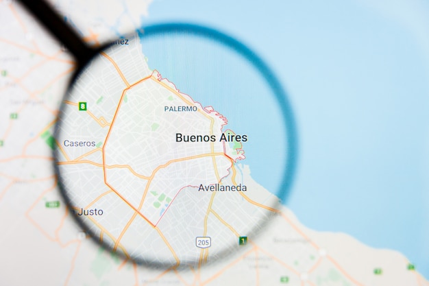 Buenos Aires, Argentina city visualization illustrative concept on display screen through magnifying glass