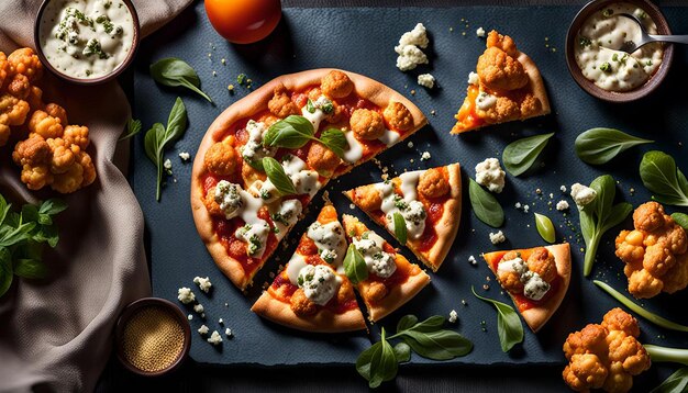 Buffalo Cauliflower Pizza with Blue Cheese Crumbles