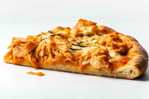 Buffalo Chicken Pizza Slice On A White Background Generative AI