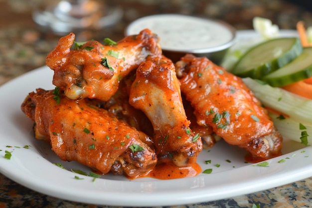 Photo buffalo chicken wings with spicy cayenne pepper sauce