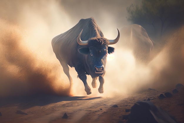 Buffalo running with dust stampede conceptgenerative ai