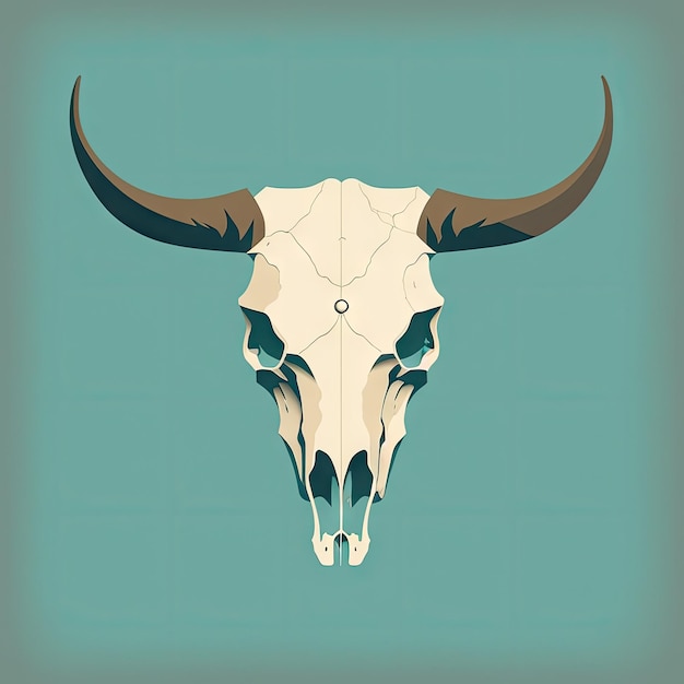 Buffalo Skull Flat Icon Dead Animal Tribal Totem Symbol Cow Head Bones Color Illustration Bull Skull AI Generative Image