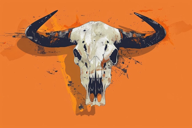 Buffalo Skull Flat Icon Dead Animal Tribal Totem Symbol Cow Head Bones Color Illustration