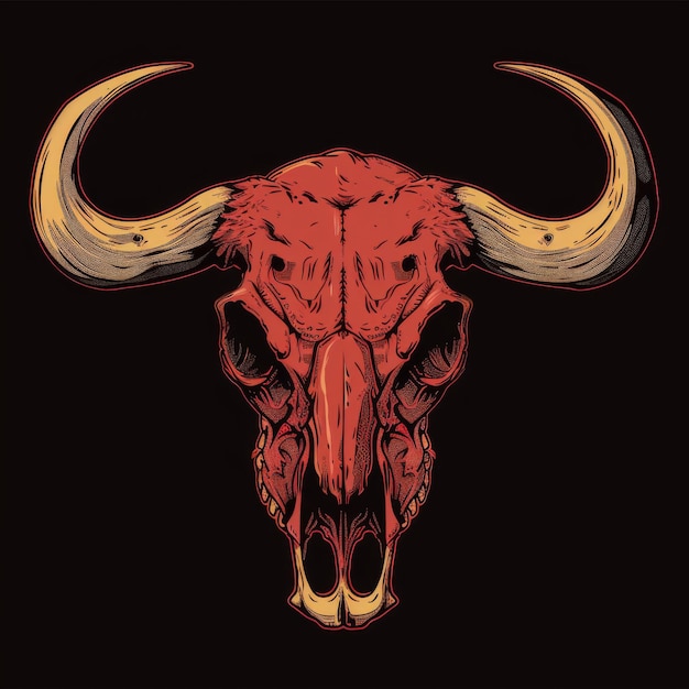 Buffalo Skull Flat Icon Dead Animal Tribal Totem Symbol Cow Head Bones Color Illustration