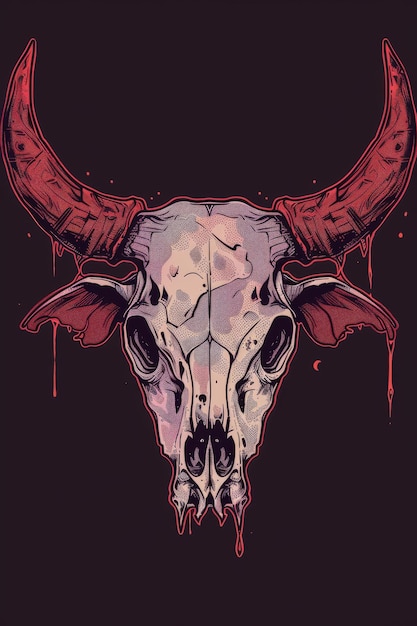 Buffalo Skull Flat Icon Dead Animal Tribal Totem Symbol Cow Head Bones Color Illustration