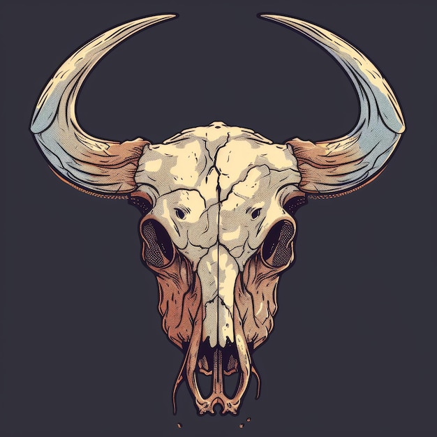 Buffalo Skull Flat Icon Dead Animal Tribal Totem Symbol Cow Head Bones Color Illustration