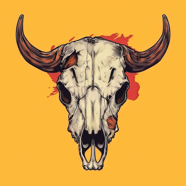 Buffalo Skull Flat Icon Dead Animal Tribal Totem Symbol Cow Head Bones Color Illustration