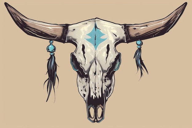 Buffalo Skull Flat Icon Dead Animal Tribal Totem Symbol Cow Head Bones Color Illustration