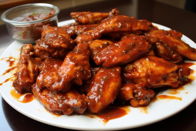 Photo buffalo wings tossed in a smoky chipotle barbecue