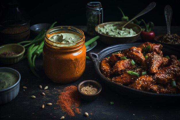 Photo buffalo wings with a maple sriracha glaze and roas