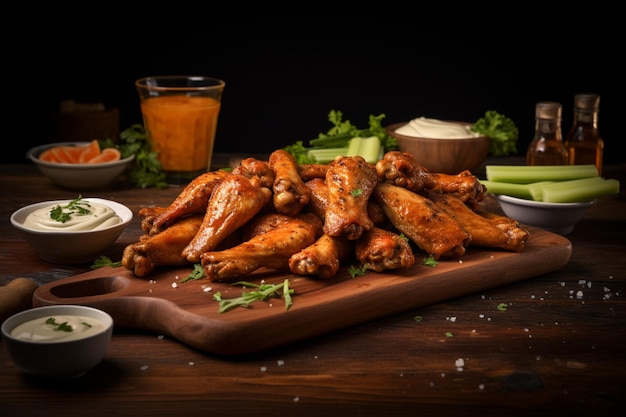 Photo buffalo wings with a tangy glaze and a side of dipping