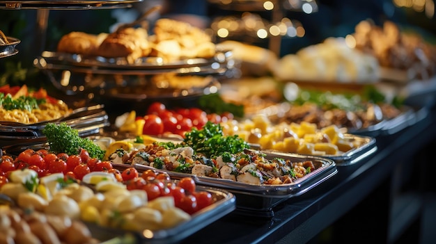 Photo buffet food in a luxury hotel catering kitchen concept with variety on display