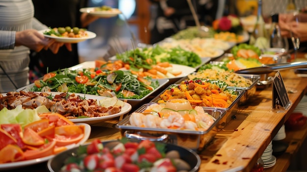 A Buffet Table Loaded with Delicious Food