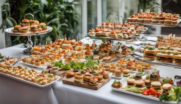 Photo a buffet table with many plates of food including food and a sign that says  food