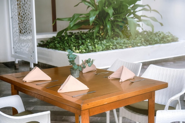 Buffet table with napkins and cutlery