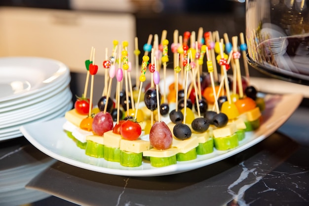 Buffet table with snacks for guests