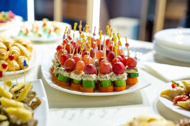 Buffet table with snacks for guests