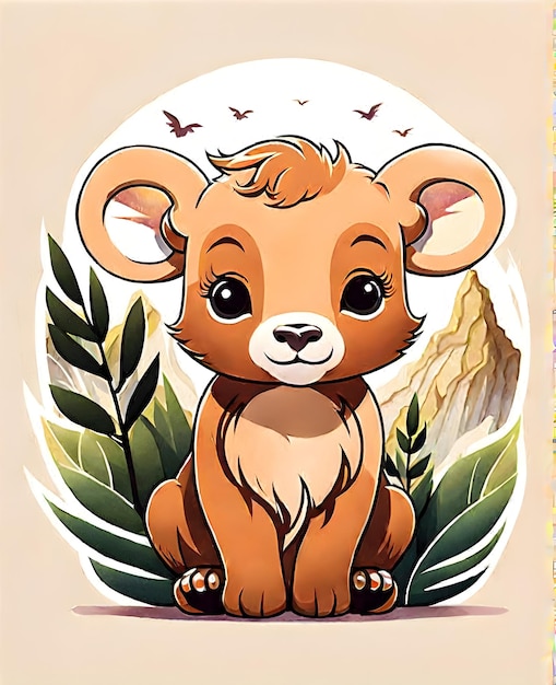 bufflow cub super cute minimal nature background watercolor on paper