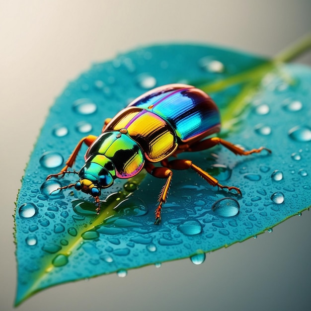 Photo a bug with a colorful face sits in a puddle of water